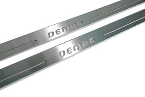 Illuminated LED Door Sill Tread Plates Dodge Challenger 2008-2023 With DEMON Logo Dodge Led Door Sills opdesign