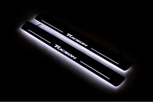Illuminated LED Door Sill Tread Plates Hyundai Tucson II 2015-2020 With Tucson Logo Hyundai Led Door Sills opdesign