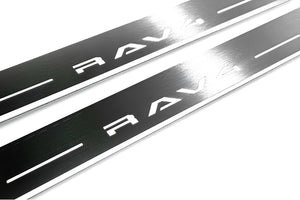 Illuminated LED Door Sill Tread Plates Toyota Rav4 VI 2025+ With Rav4 Logo Toyota Led Door Sills decoinfabric
