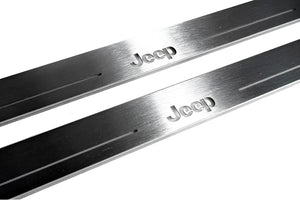Illuminated LED Door Sill Tread Plates Jeep Cherokee KL 2014-2023 With Jeep Logo Jeep Led Door Sills opdesign