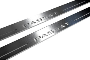 Illuminated LED Door Sill Tread Plates Volkswagen Passat B7 EU 2010-2015 With Passat Logo Volkswagen Led Door Sills opdesign