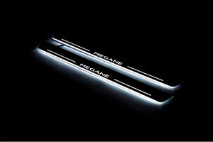 Illuminated LED Door Sill Tread Plates Renault Megane III 2009-2015 With Megane Logo Renault Led Door Sills opdesign