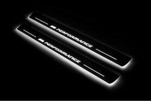 Illuminated LED Door Sill Tread Plates BMW 5 F10 2009-2017 With M Perfomance Logo BMW Led Door Sills decoinfabric