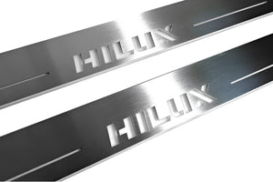 Illuminated LED Door Sill Tread Plates Toyota Hilux VIII 2015+ With Hilux Logo Toyota Led Door Sills opdesign