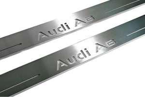 Illuminated LED Door Sill Tread Plates Audi A6 C7 2011-2018 With Audi A6 Logo Audi Led Door Sills decoinfabric
