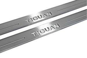 Illuminated LED Door Sill Tread Plates Volkswagen Tiguan I 2007-2016 With Tiguan Logo Volkswagen Led Door Sills opdesign