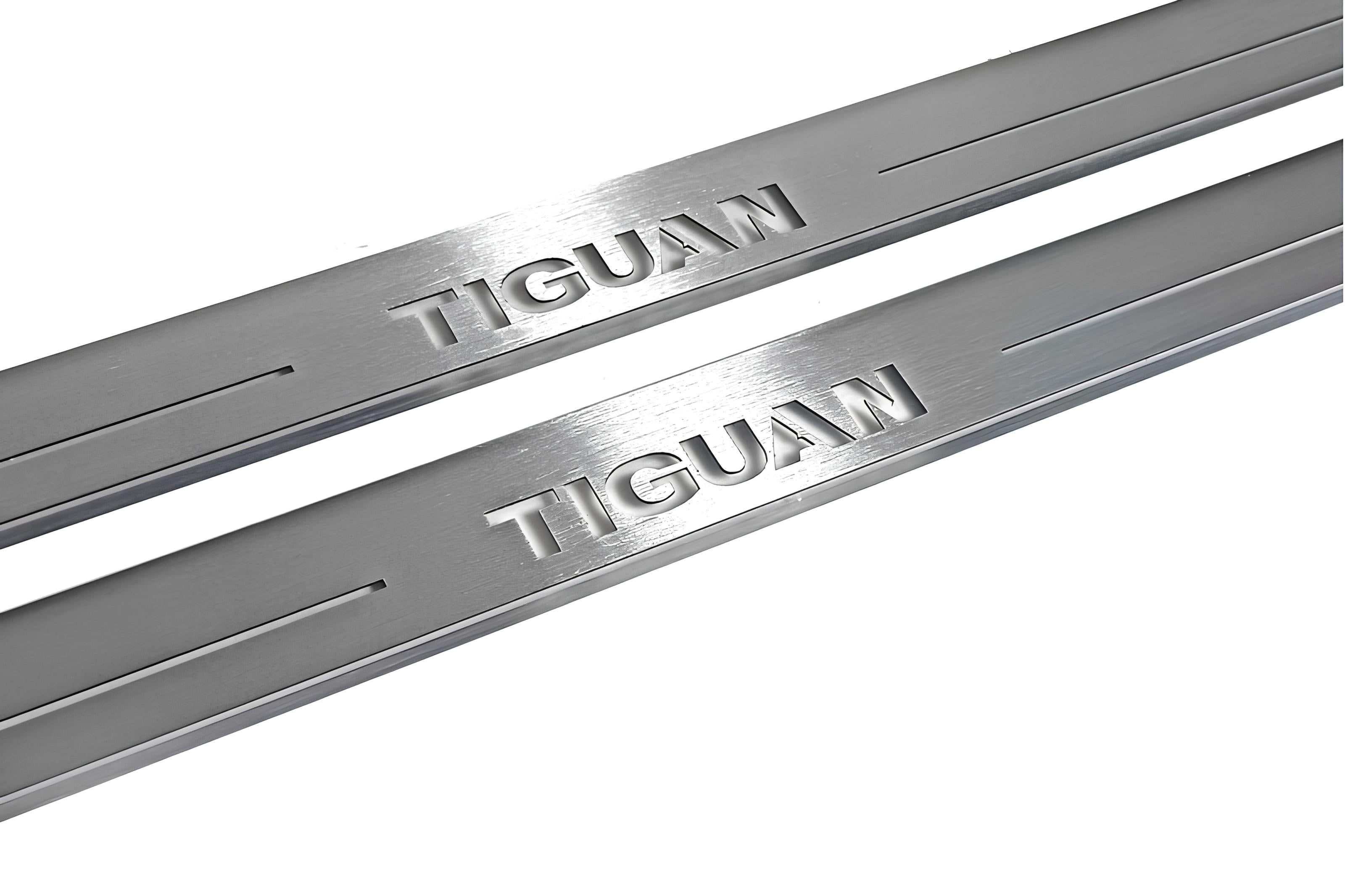 Illuminated LED Door Sill Tread Plates Volkswagen Tiguan I 2007-2016 With Tiguan Logo Volkswagen Led Door Sills opdesign