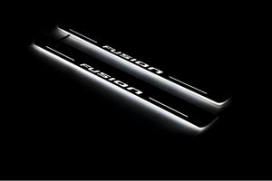 Illuminated LED Door Sill Tread Plates Ford Fusion II 2012-2020 With Fusion Logo Ford Led Door Sills opdesign