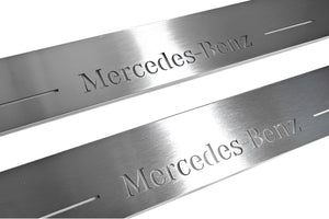 Illuminated LED Door Sill Tread Plates Mercedes E W213 2016-2023 With Mercedes-Benz Logo Mercedes Led Door Sills opdesign