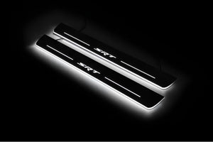 Illuminated LED Door Sill Tread Plates Jeep Grand Cherokee IV 2010-2021 With SRT Logo Jeep Led Door Sills opdesign