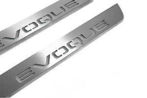 Illuminated LED Door Sill Tread Plates Range Rover Evoque I With Evoque Logo Range Rover Led Door Sills opdesign
