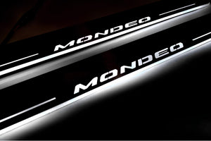 Illuminated LED Door Sill Tread Plates Ford Mondeo V 2014+ With Mondeo Logo Ford Led Door Sills opdesign