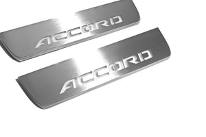 Illuminated LED Door Sill Tread Plates Honda Accord X 2018-2023 With Accord Logo Honda Led Door Sills opdesign