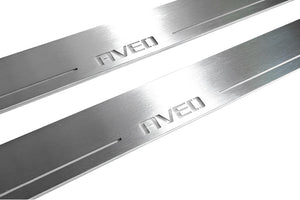 Illuminated LED Door Sill Tread Plates Chevrolet Aveo II 2011+ With Aveo Logo Chevrolet Led Door Sills decoinfabric