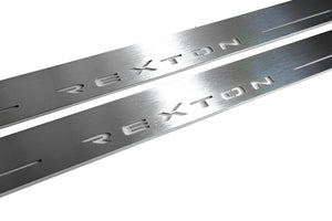 Illuminated LED Door Sill Tread Plates SsangYong Rexton II 2006-2012 With Rexton Logo SsangYong Led Door Sills opdesign