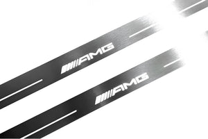 Illuminated LED Door Sill Tread Plates Mercedes C W205 Coupe 2014-2021 With AMG Logo Mercedes Led Door Sills opdesign