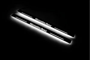 Illuminated LED Door Sill Tread Plates Mercedes E W124 1985-1996 With Mercedes-Benz Logo Mercedes Led Door Sills opdesign