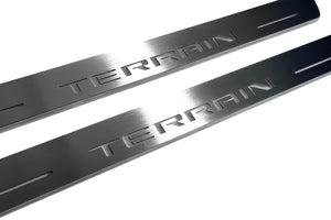 Illuminated LED Door Sill Tread Plates GMC Terrain II 2018+ With Terrain Logo GMC Led Door Sills opdesign