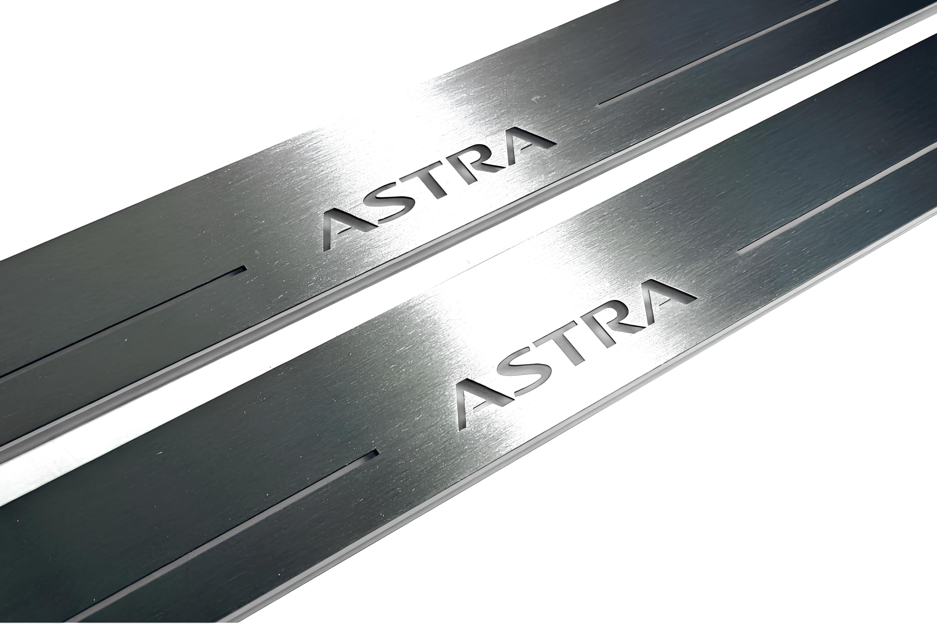 Illuminated LED Door Sill Tread Plates Opel Astra J 2009-2015 With Astra Logo Opel Led Door Sills opdesign