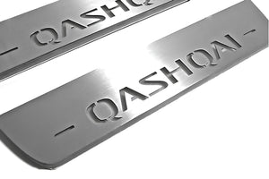 Illuminated LED Door Sill Tread Plates Nissan Qashqai II 2014-2021 With Qashqai Logo Nissan Led Door Sills opdesign