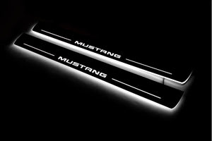 Illuminated LED Door Sill Tread Plates Ford Mustang VI 2015-2023 With Mustang Logo Ford Led Door Sills opdesign