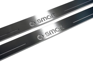 Illuminated LED Door Sill Tread Plates Smart Fortwo III 2014+ With Smart Logo Smart Led Door Sills decoinfabric
