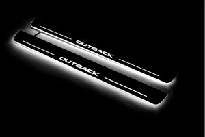 Illuminated LED Door Sill Tread Plates Subaru Outback IV 2009-2014 With Outback Logo Subaru Led Door Sills opdesign