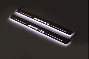 Illuminated LED Door Sill Tread Plates Mercedes E W211 2002-2009 With AMG Logo Mercedes Led Door Sills opdesign