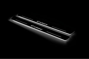 Illuminated LED Door Sill Tread Plates Toyota Camry V50 2012-2018 With Camry Logo Toyota Led Door Sills opdesign