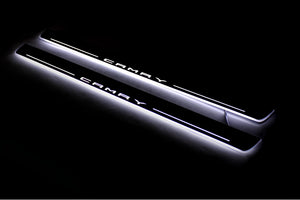 Illuminated LED Door Sill Tread Plates Toyota Camry V70 2018-2024 With Camry Logo Toyota Led Door Sills opdesign