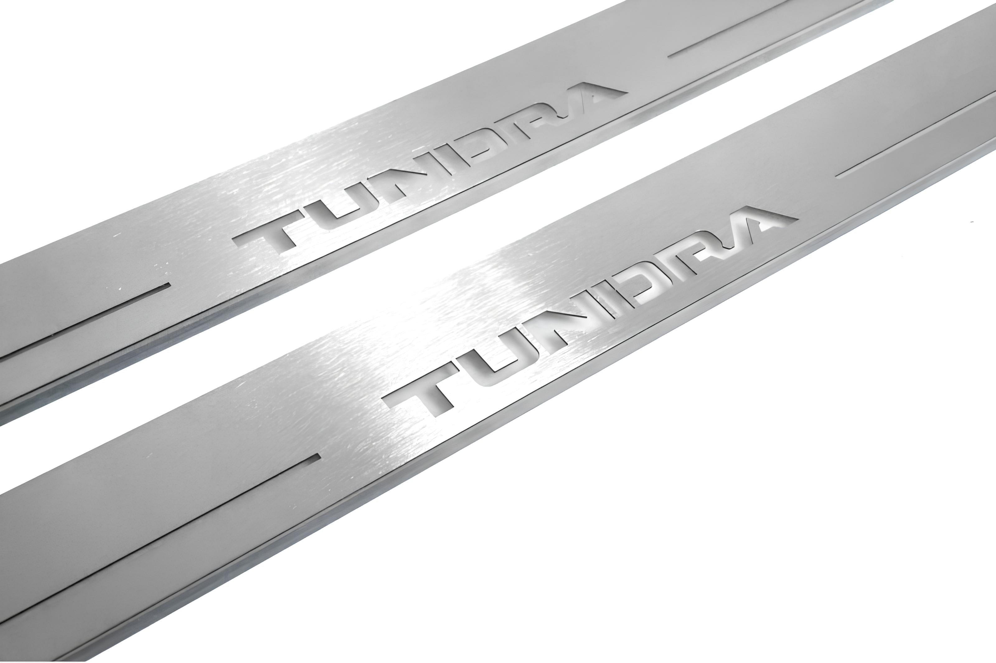 Illuminated LED Door Sill Tread Plates Toyota Tundra III 2014-2021 With Tundra Logo Toyota Led Door Sills opdesign