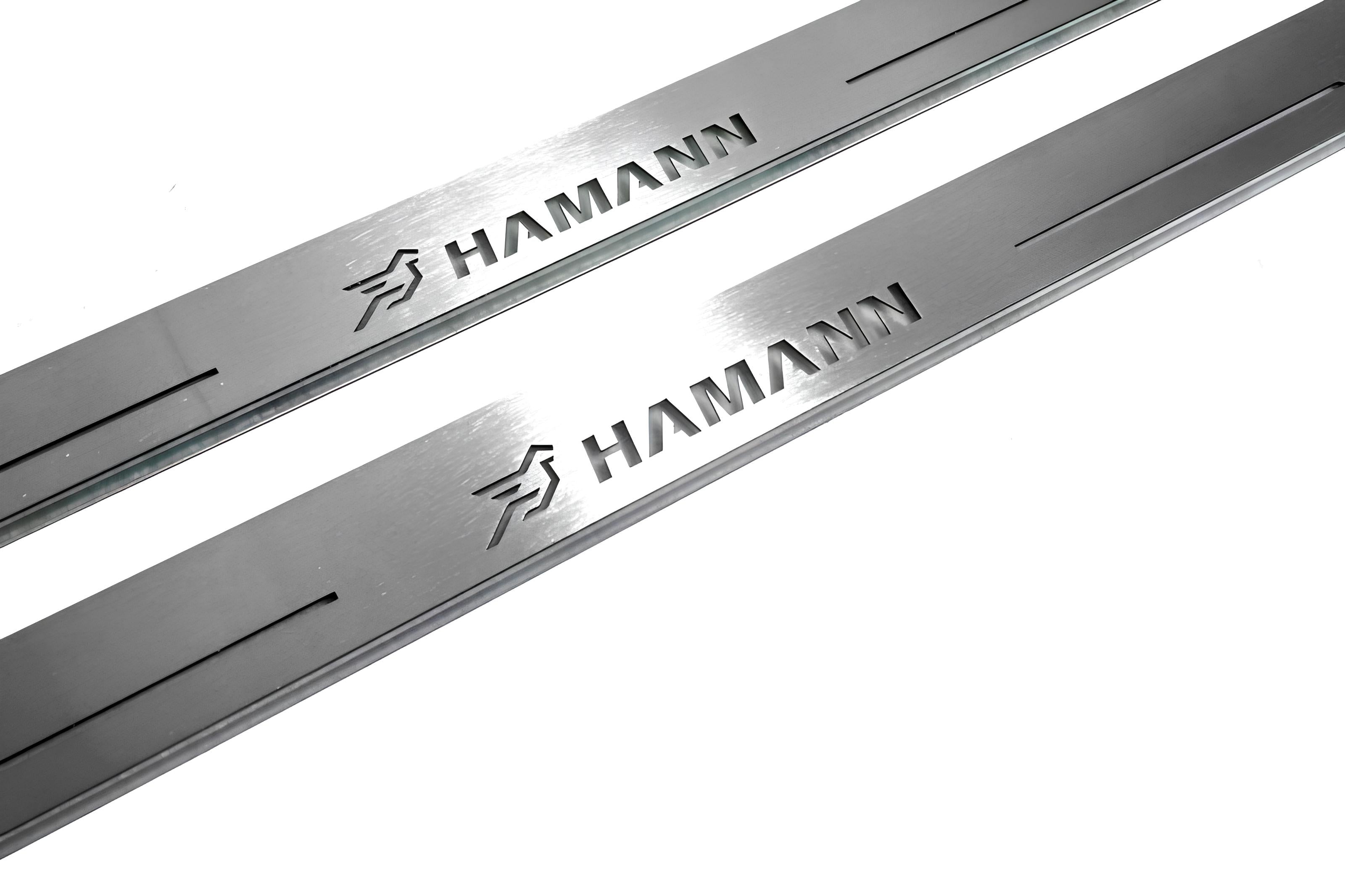 Illuminated LED Door Sill Tread Plates BMW X6 E71 2008-2015 With HAMANN Logo BMW Led Door Sills opdesign