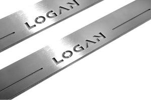 Illuminated LED Door Sill Tread Plates Renault Logan II 2013-2020 With Logan Logo Renault Led Door Sills opdesign