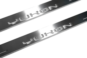 Illuminated LED Door Sill Tread Plates GMC Yukon V 2020+ With Yukon Logo GMC Led Door Sills opdesign