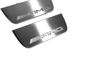 Illuminated LED Door Sill Tread Plates Mercedes ML W164 2005-2011 With AMG Logo Mercedes Led Door Sills opdesign