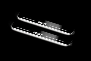Illuminated LED Door Sill Tread Plates Honda Pilot II 2008-2015 With Pilot Logo Honda Led Door Sills opdesign