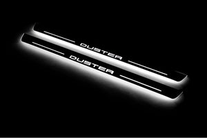 Illuminated LED Door Sill Tread Plates Renault Duster I 2010-2018 With Duster Logo Renault Led Door Sills opdesign