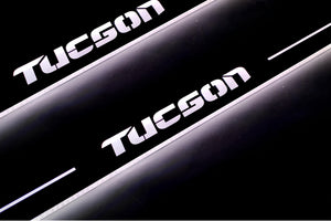 Illuminated LED Door Sill Tread Plates Hyundai Tucson I 2004-2015 With Tucson Logo Hyundai Led Door Sills opdesign