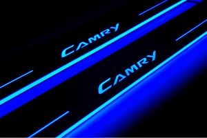 Illuminated LED Door Sill Tread Plates Toyota Camry V50 2012-2018 With Camry Logo Toyota Led Door Sills opdesign