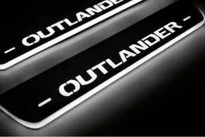 Illuminated LED Door Sill Tread Plates Mitsubishi Outlander II 2007-2012 With Outlander Logo Mitsubishi Led Door Sills opdesign