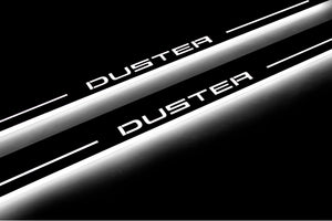 Illuminated LED Door Sill Tread Plates Renault Duster I 2010-2018 With Duster Logo Renault Led Door Sills opdesign