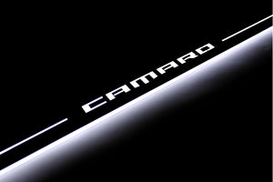 Illuminated LED Door Sill Tread Plates Chevrolet Camaro VI 2016-2024 With Camaro Logo Chevrolet Led Door Sills opdesign