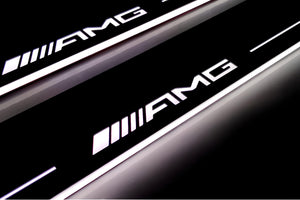 Illuminated LED Door Sill Tread Plates Mercedes ML W164 2005-2011 With AMG Logo Mercedes Led Door Sills opdesign