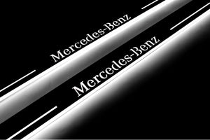 Illuminated LED Door Sill Tread Plates Mercedes E W124 1985-1996 With Mercedes-Benz Logo Mercedes Led Door Sills opdesign