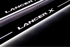 Illuminated LED Door Sill Tread Plates Mitsubishi Lancer X 2007-2017 With Lancer X Logo Mitsubishi Led Door Sills opdesign