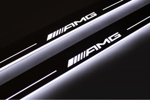 Illuminated LED Door Sill Tread Plates Mercedes E W211 2002-2009 With AMG Logo Mercedes Led Door Sills opdesign