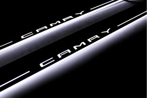 Illuminated LED Door Sill Tread Plates Toyota Camry V70 2018-2024 With Camry Logo Toyota Led Door Sills opdesign