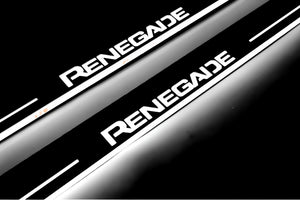 Illuminated LED Door Sill Tread Plates Jeep Renegade 2014+ With Renegade Logo Jeep Led Door Sills opdesign