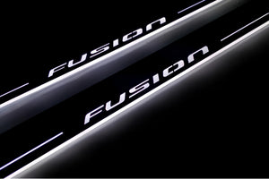 Illuminated LED Door Sill Tread Plates Ford Fusion II 2012-2020 With Fusion Logo Ford Led Door Sills opdesign
