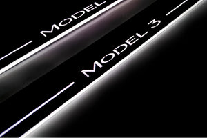 Illuminated LED Door Sill Tread Plates Tesla Model 3 2017+ With Model 3 Logo Tesla Led Door Sills opdesign